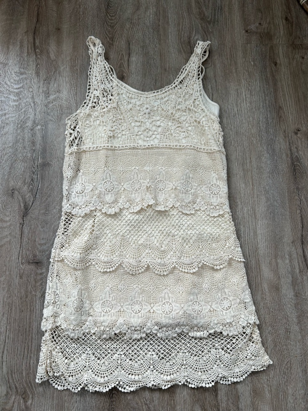 American Eagle Outfitters Crochet Lace Tank Dress - Cream
